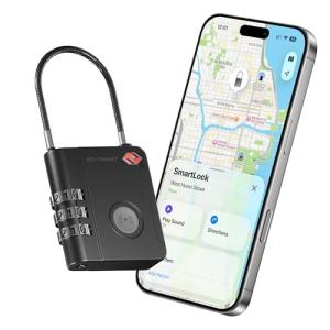 KeySmart SmartLock Tracking Luggage Locks, TSA Locks for Luggage, GPS Tracker, Combination Lock Compatible with Apple Find My App, Best Travel Essentials, Replaceable Non-Rechargeable Battery (1 Pack)