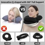 BUYUE Travel Neck Pillows for Airplanes, 360° Head Support Sleep for Long Flight, Skin-Friendly & Breathable, Kit with 3D Contoured Eye Mask, Earplugs and Storage Bag (Adult, Black, 90+ lbs)