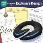 BUYUE Travel Neck Pillows for Airplanes, 360° Head Support Sleep for Long Flight, Skin-Friendly & Breathable, Kit with 3D Contoured Eye Mask, Earplugs and Storage Bag (Adult, Black, 90+ lbs)