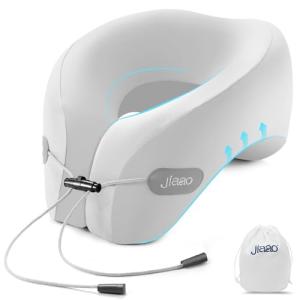 jiaao Travel Pillow Memory Foam Neck Pillow for Airplanes with Adjustable Drawstring Support, Gray Travel Neck Pillow for Flights, Road Trips, Trains & Everyday Travel