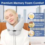 jiaao Travel Pillow Memory Foam Neck Pillow for Airplanes with Adjustable Drawstring Support, Gray Travel Neck Pillow for Flights, Road Trips, Trains & Everyday Travel