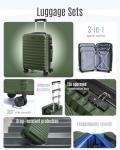 LIGHT FLIGHT Luggage Sets, 3 Piece Durable Suitcase Set with Spinner Wheels, 3 Pcs Hardside Lightweight luggage with TSA Lock, Large Checked Travel Suitcases, 20/24/28 Inch, Pine Green
