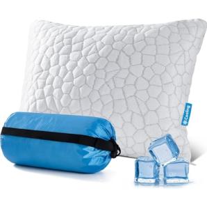 QUTOOL Small Travel Pillows for Sleeping, Cooling Memory Foam Camping Pillow, Backpacking Pillow for Hiking Gear, Portable Pillow with Travel Storage Bag, Camping Essentials for Adults Kids