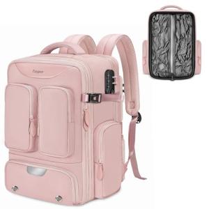 Taygeer Vacuum Backpack, Expandable Vacuum Seal Carry on Backpack with Rain Cover, 17'' laptop Compression Backpacks Travel with Shoe Compartment, TSA Approved Personal Item Compression Back Pack,Pink