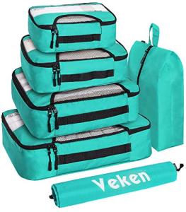 Veken 6 Set Packing Cubes for Suitcases, Travel Essentials for Carry on Luggage, Suitcase Organizer Bags Set for Travel Accessories in 4 Sizes(Extra Large, Large, Medium, Small)，Cyan