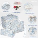 Makeup Bag,Quilted Cosmetic Bag,Large Floral Make Up Bag for Women,Cotton Makeup Bag Set,Flower Travel Toiletry Bag