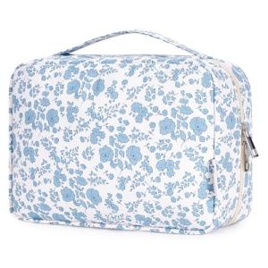 Narwey Small Hanging Travel Toiletry Bag for Women, Travel Bag for Toiletries, Floral Makeup Bag Organizer Cute Cosmetic Bags Make Up Bags for Girls (Blue Flower)
