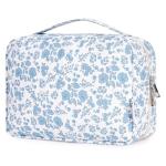 Narwey Small Hanging Travel Toiletry Bag for Women, Travel Bag for Toiletries, Floral Makeup Bag Organizer Cute Cosmetic Bags Make Up Bags for Girls (Blue Flower)