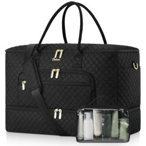 CLOKARS Travel Duffle Bag, Wide Open Large Weekender Bag for Women with Shoe Compartment, Carry on Overnight Bags with Toiletry Bag, Hospital Bag for Women Labor Delivery with Wet Pocket (Black)