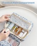 Narwey Small Hanging Travel Toiletry Bag for Women, Travel Bag for Toiletries, Floral Makeup Bag Organizer Cute Cosmetic Bags Make Up Bags for Girls (Blue Flower)