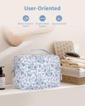 Narwey Small Hanging Travel Toiletry Bag for Women, Travel Bag for Toiletries, Floral Makeup Bag Organizer Cute Cosmetic Bags Make Up Bags for Girls (Blue Flower)