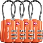 4 Pack TSA Approved Travel Combination Cable Luggage Locks for Suitcases & Backpacks - Orange