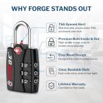 Forge TSA Luggage Combination Lock - Open Alert Indicator, Easy Read Dials, Alloy Body- Ideal for Travel, Lockers, Bags (Black 4PK)