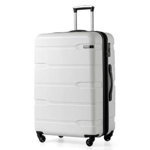 Coolife Expandable Large Checked Luggage Hardside PC+ABS Suitcase with TSA Lock, Lightweight Rolling Carry On with Spinner Wheels(White, 28in)