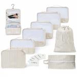 Foxy Traveler 9 Set Packing Cubes - Suitcase Organizer, Cute Packing Cubes, Travel Bags Organizer for Luggage with Hanging Toiletry and Shoe Bag, Travel Essentials for Women, Men and Kids -Stripe