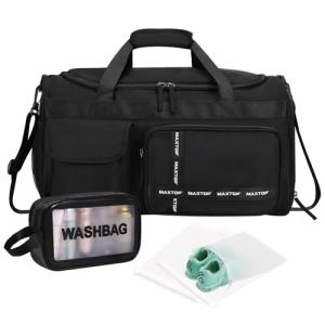 MAXTOP Large Gym Bag for Men Women with Shoe Compartment Wet Dry Separation Black Carry on Duffle Bag for Travel Sports Yoga Fitness Weekend Outdoor Activities