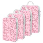 Lemoobolsa 4 Set Compression Packing Cubes For Travel Bags Organizer For Luggage Suitcase Organizer, Compression Bags For Travel Accessories Luggage Storage Set (4 Pcs, Pink Leoparda)