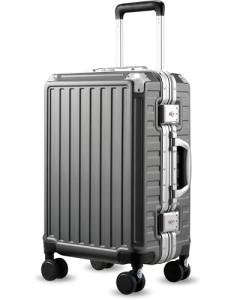 Carry On Luggage with Spinner Wheels, 8010S Aluminum Frame Zipperless Polycarbonate Hard Shell Suitcase (ZX-Core, Charcoal Metallic, 20 Inch)