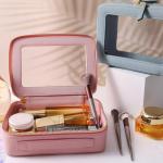 SANHECUN Toiletry bag waterproof cosmetic organizer with handle large opening for travelling (Pink)