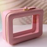 SANHECUN Toiletry bag waterproof cosmetic organizer with handle large opening for travelling (Pink)