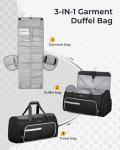 Ytonet Convertible Garment Bags for Travel, 50L Carry on Garment Duffle Bag for Men Women, 3 in 1 Suit Travel Bag Hanging Clothes for Business with Shoe Pocket, Waterproof Pocket, Black