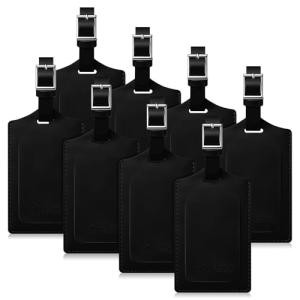 Travelambo 8 Pack Luggage Tags Faux Leather for Suitcases Travel Bag Labels with Protection Cover ID (Black)