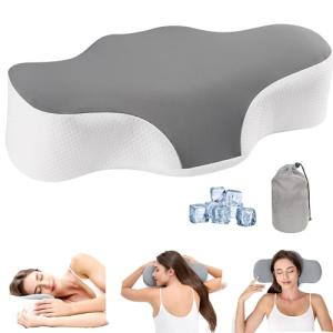 Bespilow Travel Pillow for Sleeping,Cervical Neck Support Pillow for Neck Pain Relief,Lightweight Ergonomic Memory Foam Camping Pillow,Portable Contour Pillows w/Travel Storage Bag,Cooling Cover