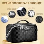 BOYATU Travel Makeup Bag Organizer Cosmetic Bag: 3 Pcs Set Make up Bags for Women with Handle - Waterproof Vegan Leather Toiletry Bags Travel Essentials Pouch with Compartments (01-Black)