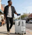 feilario 20in Aluminium Frame Zipperless PC Hard Shell Spinner Wheels Luggage, Built-In TSA lock Carry on Suitcase, with Cup Holder, USB Port, Phone Holder