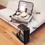 NINETYGO Medium Checked Luggage 25 Inch, Flat Top Opening Check In Luggage with Cup Holder, Expandable, Coffee-Infused PC Hard Shell, Eco-Friendly, TSA Lock, 360° Spinner Wheels (Latte)