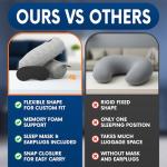 Twist Memory Foam Travel Pillow - Comfortable & Adjustable Neck Pillow for Traveling with Soft Washable Velvet Cover, Eye Mask & Earplugs - Long Flight Essentials | for 360° Neck Support, Chin, Lumbar