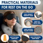 Twist Memory Foam Travel Pillow - Comfortable & Adjustable Neck Pillow for Traveling with Soft Washable Velvet Cover, Eye Mask & Earplugs - Long Flight Essentials | for 360° Neck Support, Chin, Lumbar