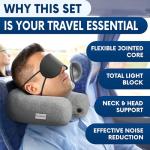 Twist Memory Foam Travel Pillow - Comfortable & Adjustable Neck Pillow for Traveling with Soft Washable Velvet Cover, Eye Mask & Earplugs - Long Flight Essentials | for 360° Neck Support, Chin, Lumbar