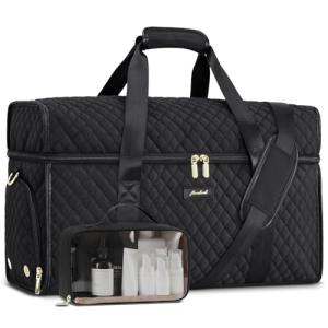 Weekender Travel Duffle Bag for Women: Overnight Bags with Shoe Compartment Carry on Bags for Airplanes with Toiletry Bag Weekend Yoga Gym Bag with Wet Pocket Black