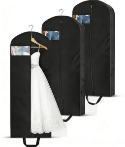 KEETDY 65" Long Garment Bags for Travel 4" Gusseted Dress Bag for Hanging Clothes Cover 3 Packs Clothing Protector for Closet Storage for Gowns, Coats, Black