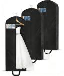 KEETDY 65" Long Garment Bags for Travel 4" Gusseted Dress Bag for Hanging Clothes Cover 3 Packs Clothing Protector for Closet Storage for Gowns, Coats, Black