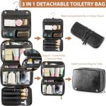 Elviros Hanging Toiletry Bag Removable Travel Bag PU leather Makeup Cosmetic Organizer Kit, Black
