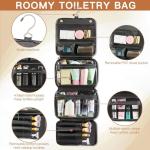 Elviros Hanging Toiletry Bag Removable Travel Bag PU leather Makeup Cosmetic Organizer Kit, Black