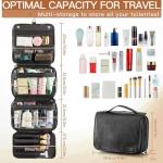 Elviros Hanging Toiletry Bag Removable Travel Bag PU leather Makeup Cosmetic Organizer Kit, Black