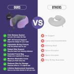 napfun Neck Pillow for Traveling, Upgraded Travel Neck Pillow for Airplane 100% Pure Memory Foam Travel Pillow for Flight Headrest Sleep, Portable Plane Accessories, Light Purple Striped Kit