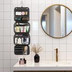 Elviros Hanging Toiletry Bag Removable Travel Bag PU leather Makeup Cosmetic Organizer Kit, Black