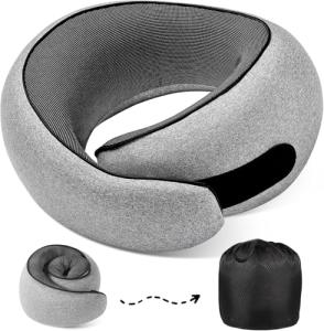 4litamz Travel Neck Pillows, 100% Memory Foam Filling, Travel Pillows for Airplanes, Compact and Ergonomic Design, Best for Sleeping Plane Train Travel Essentials (Light Grey)