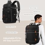 MOSISO 40L Travel Backpack for Women Men, Large Rucksack Duffel Bag Flight Approved Carry on Daypack with USB Charging Port, 15.6 inch Laptop Computer Backpack for Business Work Commute, Black