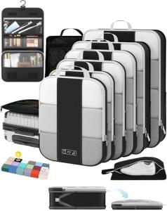 10 Set Compression Packing Cubes for Travel Essentials,Compressible Expandable Packing Cubes for Suitcase,OlarHike Luggage Organizer Bags for Travel,Handy Helper for Organizing Clothes(Black)