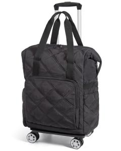 BAGSMART Rolling Duffle Bag with Wheels, 35L Carry on Travel Bag with Detachable Wheels, PVC Wet Pocket Duffel bag with Wheels, Black