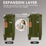 Joyway 20in Carry On Luggage with Cup Holder and USB Port, 25% Expandable Capacity, Smart Suitcase with Anti Slip Wheels and Handbag, Perfect for Men and Women 3 Piece Set DarkGreen