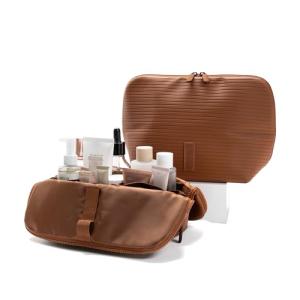 THE VERTI-Vertical Waterproof Makeup & Toiletry Bag | 23-Pocket Organizer with Upright, Fold-Down Design for Skincare, Toiletries & Essentials (Mahogany)