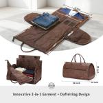 STOVER Garment Travel Duffle Bag, Large 2-in-1 Convertible Carry-on Luggage for Men & Women- Hanging Suits, Dresses & Clothes + Shoe Compartment- Weekender Tote Combo Duffel (Brown Leatherette)