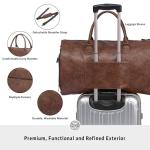 STOVER Garment Travel Duffle Bag, Large 2-in-1 Convertible Carry-on Luggage for Men & Women- Hanging Suits, Dresses & Clothes + Shoe Compartment- Weekender Tote Combo Duffel (Brown Leatherette)