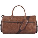 STOVER Garment Travel Duffle Bag, Large 2-in-1 Convertible Carry-on Luggage for Men & Women- Hanging Suits, Dresses & Clothes + Shoe Compartment- Weekender Tote Combo Duffel (Brown Leatherette)